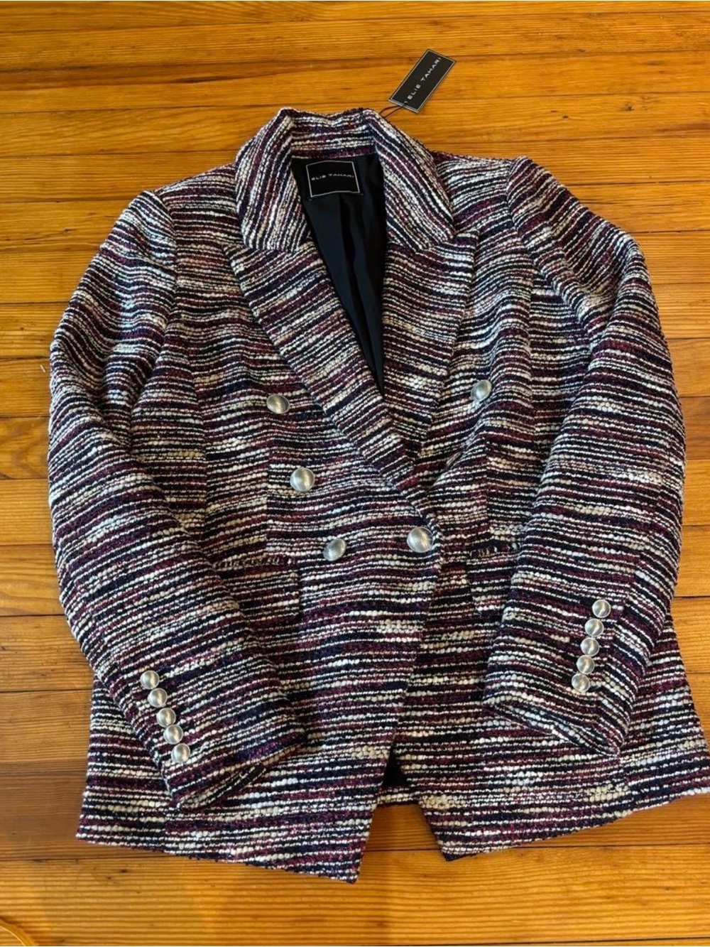 Double-Breasted Tweed Jacket in Black & Purple
